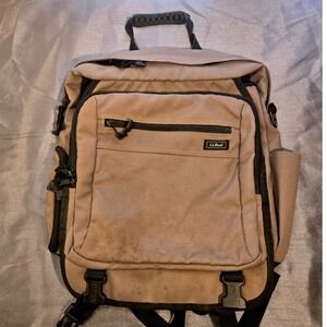 LL Bean Canvas Backpack Tan Khaki Laptop School Travel Bag